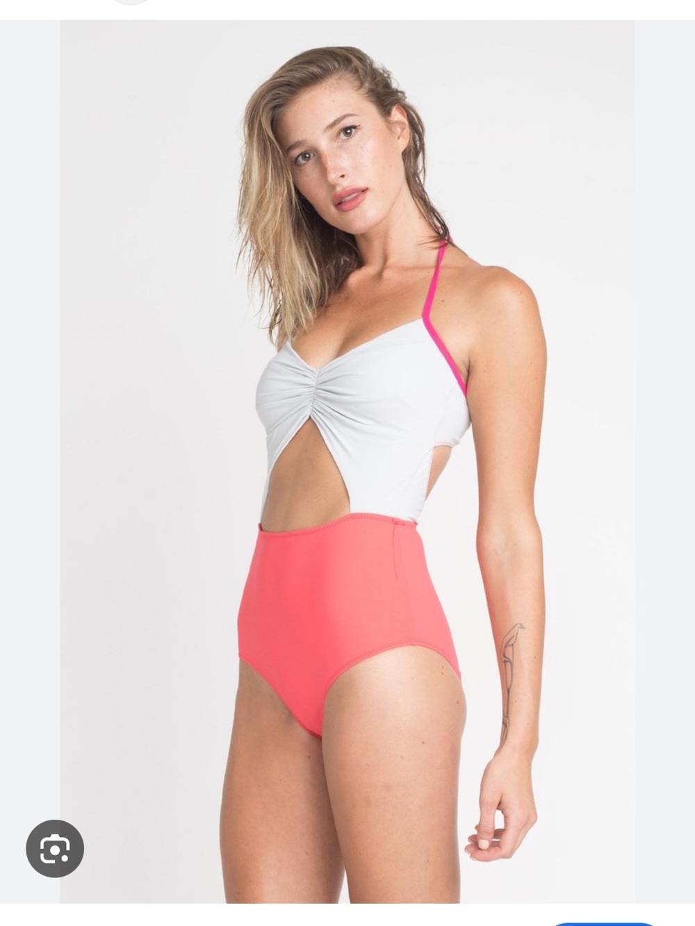 KORE SWIM Cutout One-Piece Swimsuit - White & Coral Pink